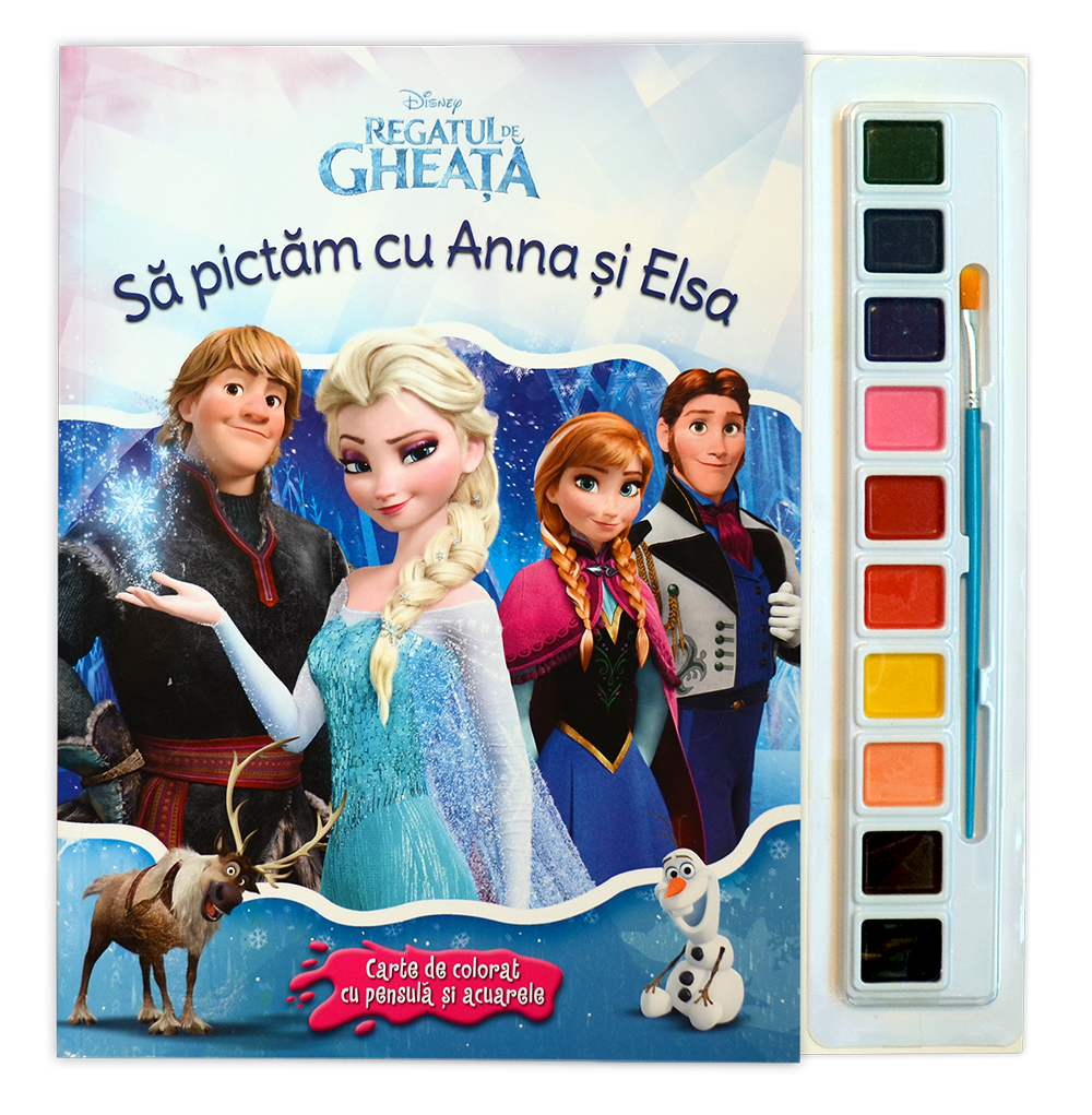 Regatul de gheață. să pictăm cu anna si elsa. carte de colorat cu pensulă și acuarele