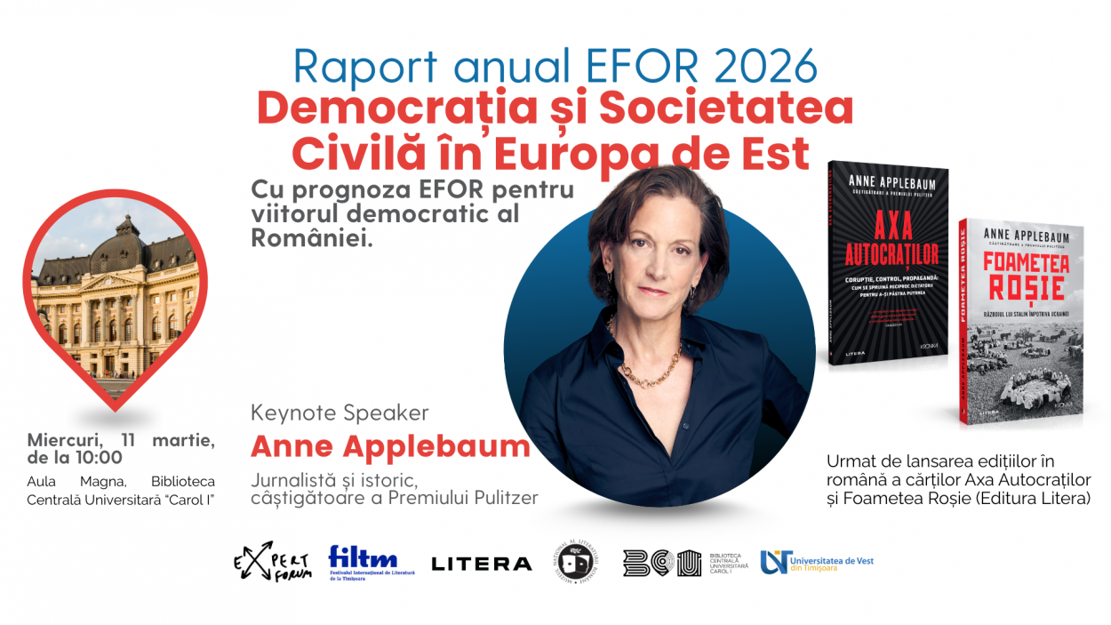 Anne Applebaum, câștigătoare a Premiului Pulitzer vine în România, la București și Timișoara (11–12 martie 2026)